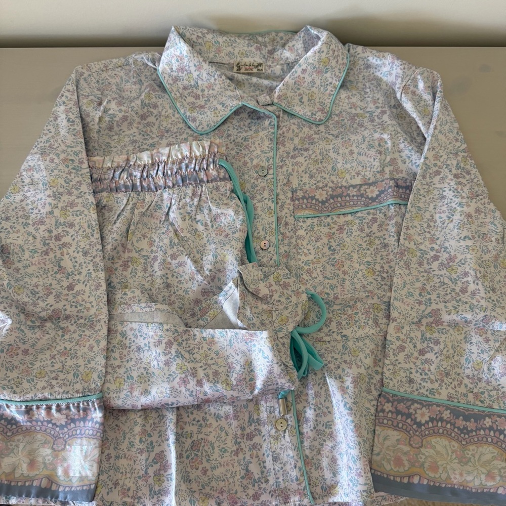 Free People Floral Pajama Set in Light Blue, Pink & Cream